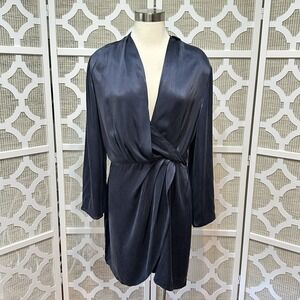 Acler Mini Dress Womens 8* Navy Satin Faux Wrap Feminine Cocktail Party Glam